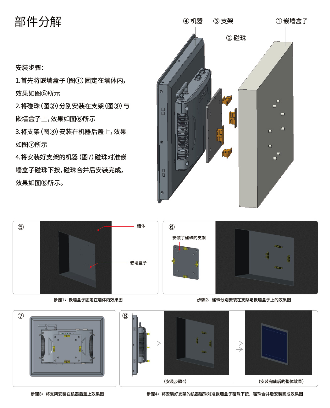 嵌墙式安装指导,嵌入式工业平板电脑一体机,嵌入式显示器